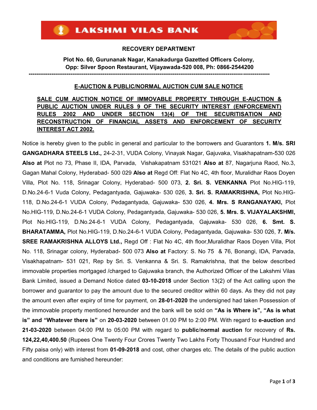 Page 1 of 3 RECOVERY DEPARTMENT Plot No. 60