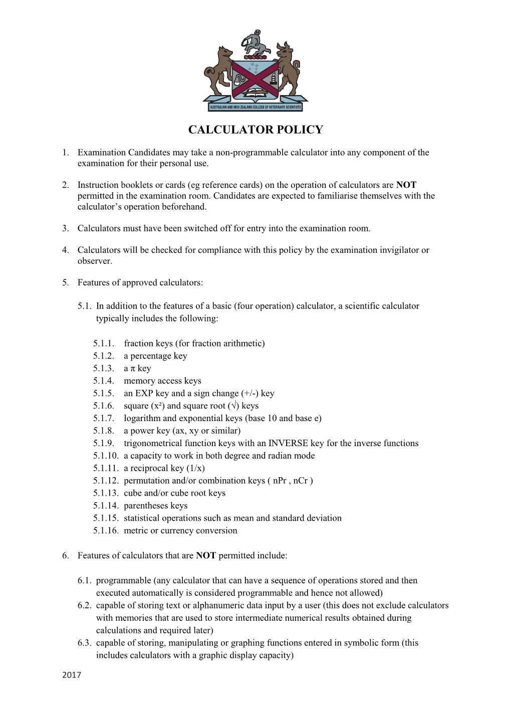 Calculator Policy