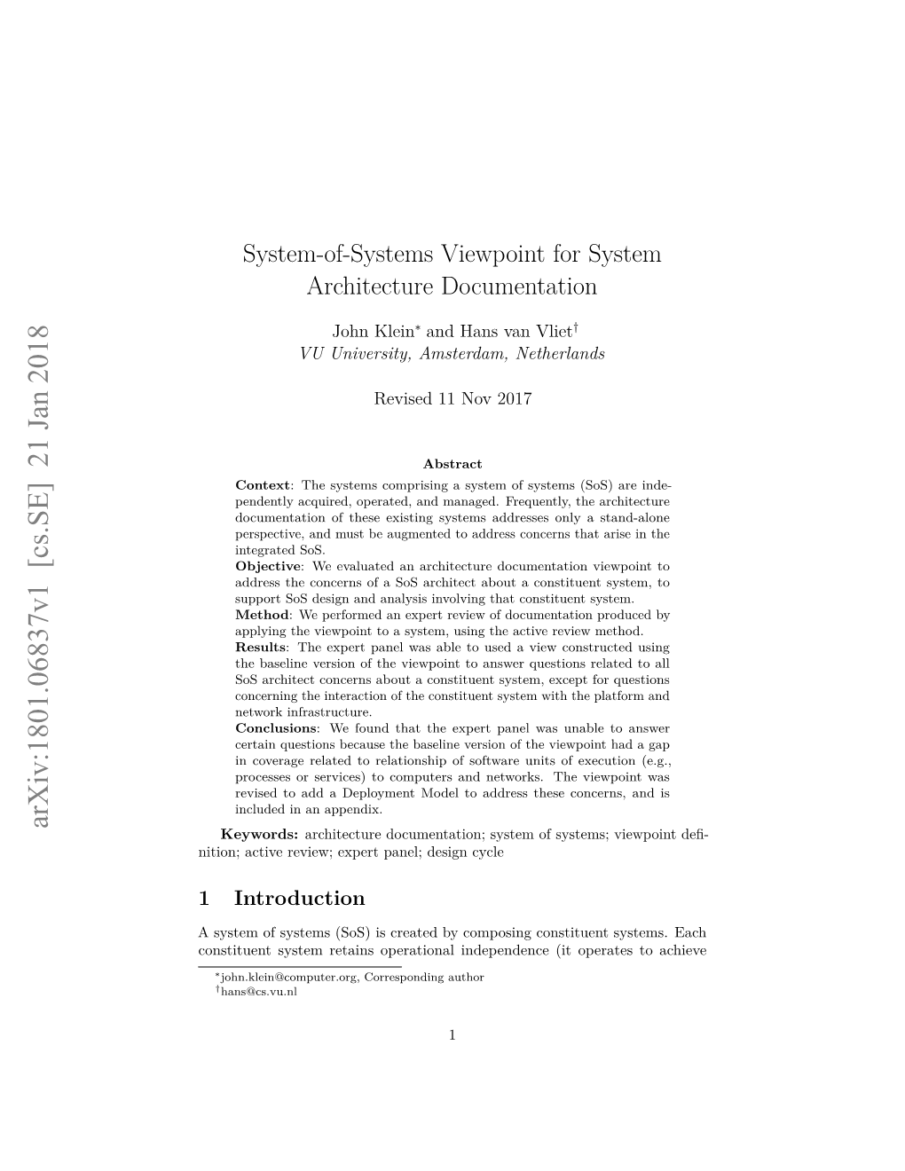 System-Of-Systems Viewpoint for System Architecture Documentation