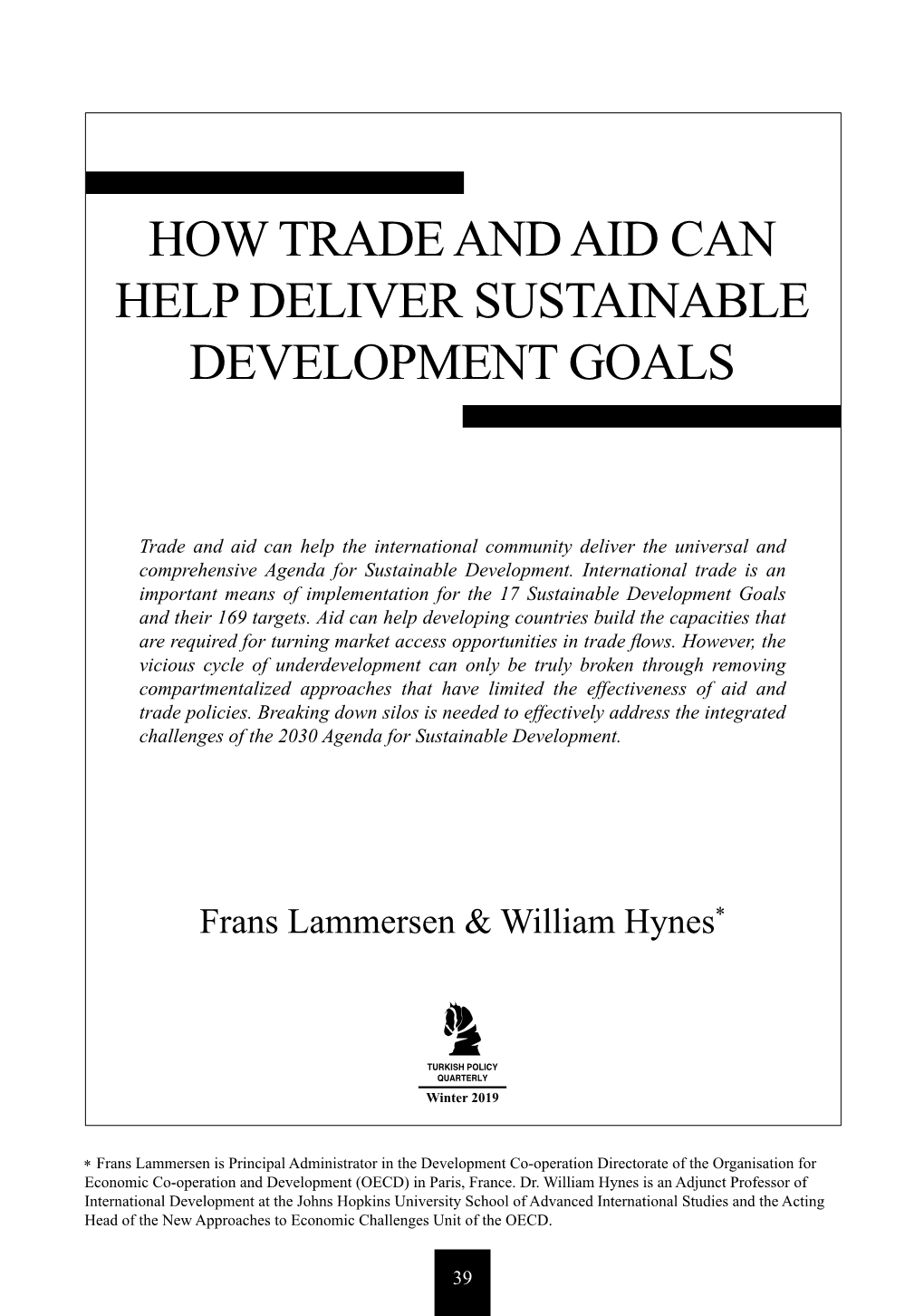 How Trade and Aid Can Help Deliver Sustainable Development Goals