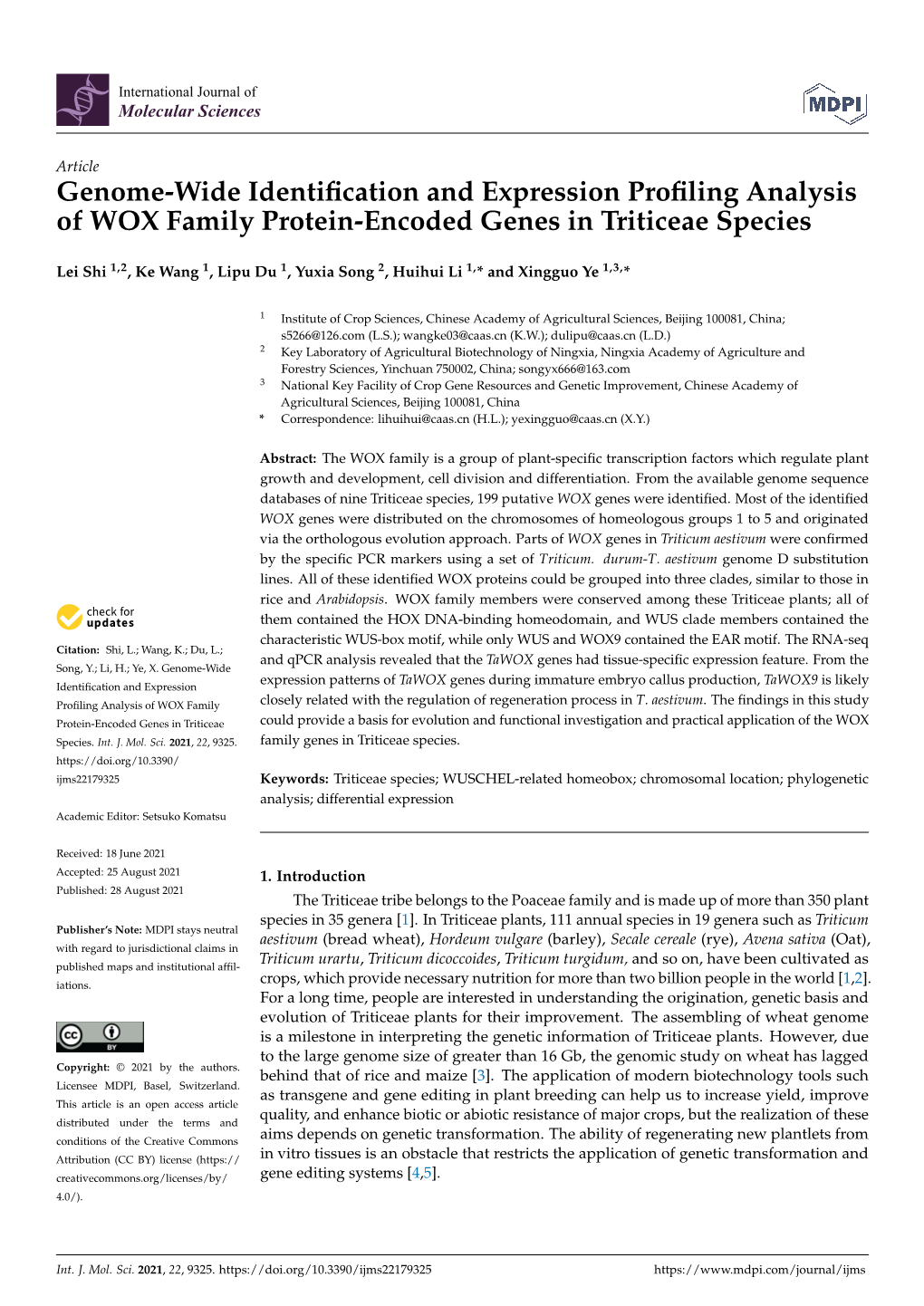 Genome-Wide Identification and Expression Profiling Analysis Of