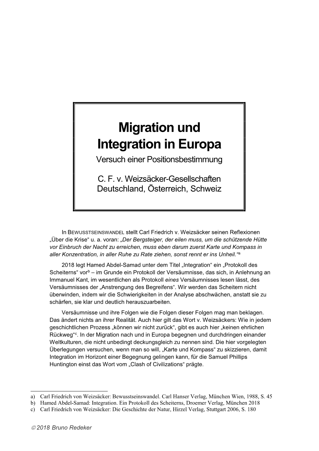 Migration Und Integration in Europa Versuch Einer Positionsbestimmung