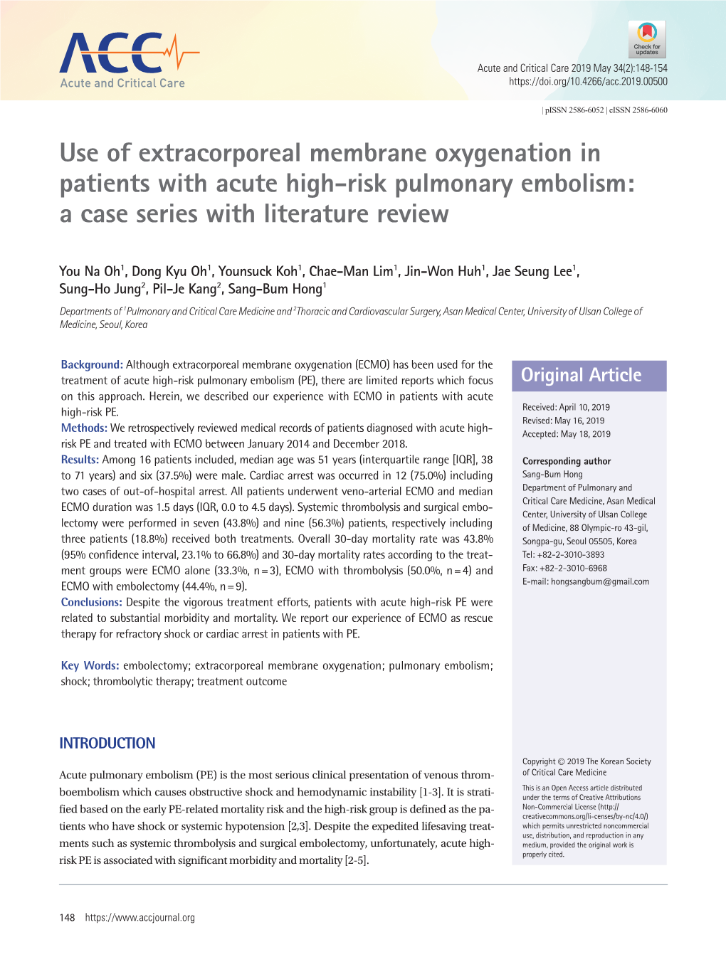 Use of Extracorporeal Membrane Oxygenation in Patients with Acute High-Risk Pulmonary Embolism: a Case Series with Literature Review