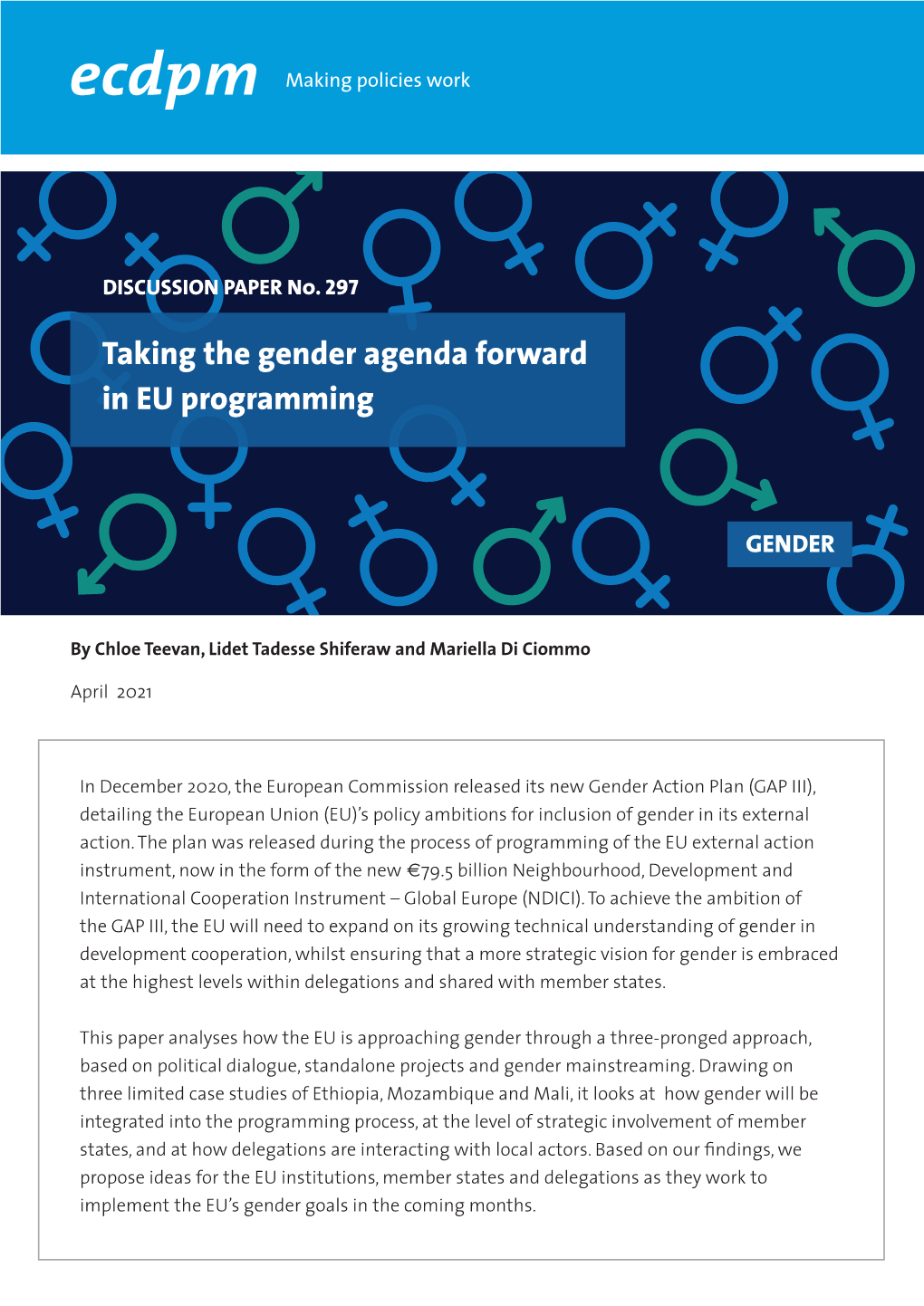 Taking the Gender Agenda Forward in EU Programming