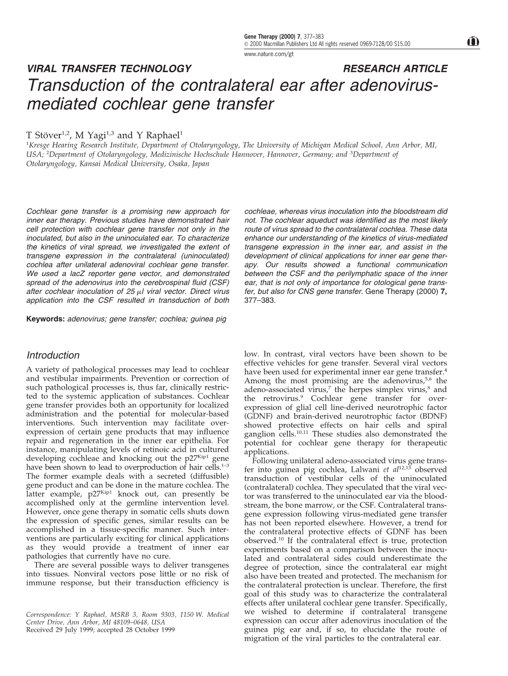 Mediated Cochlear Gene Transfer