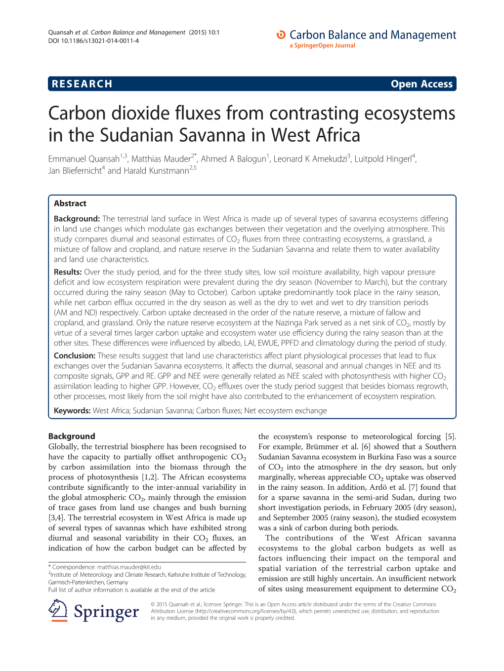 Carbon Dioxide Fluxes from Contrasting Ecosystems in the Sudanian