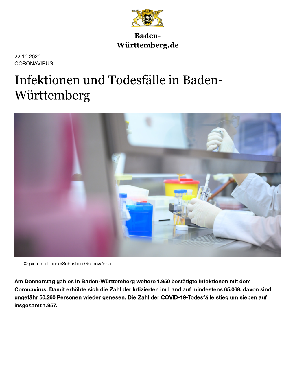 Infektionen Und Todesfälle in Baden-Württemberg