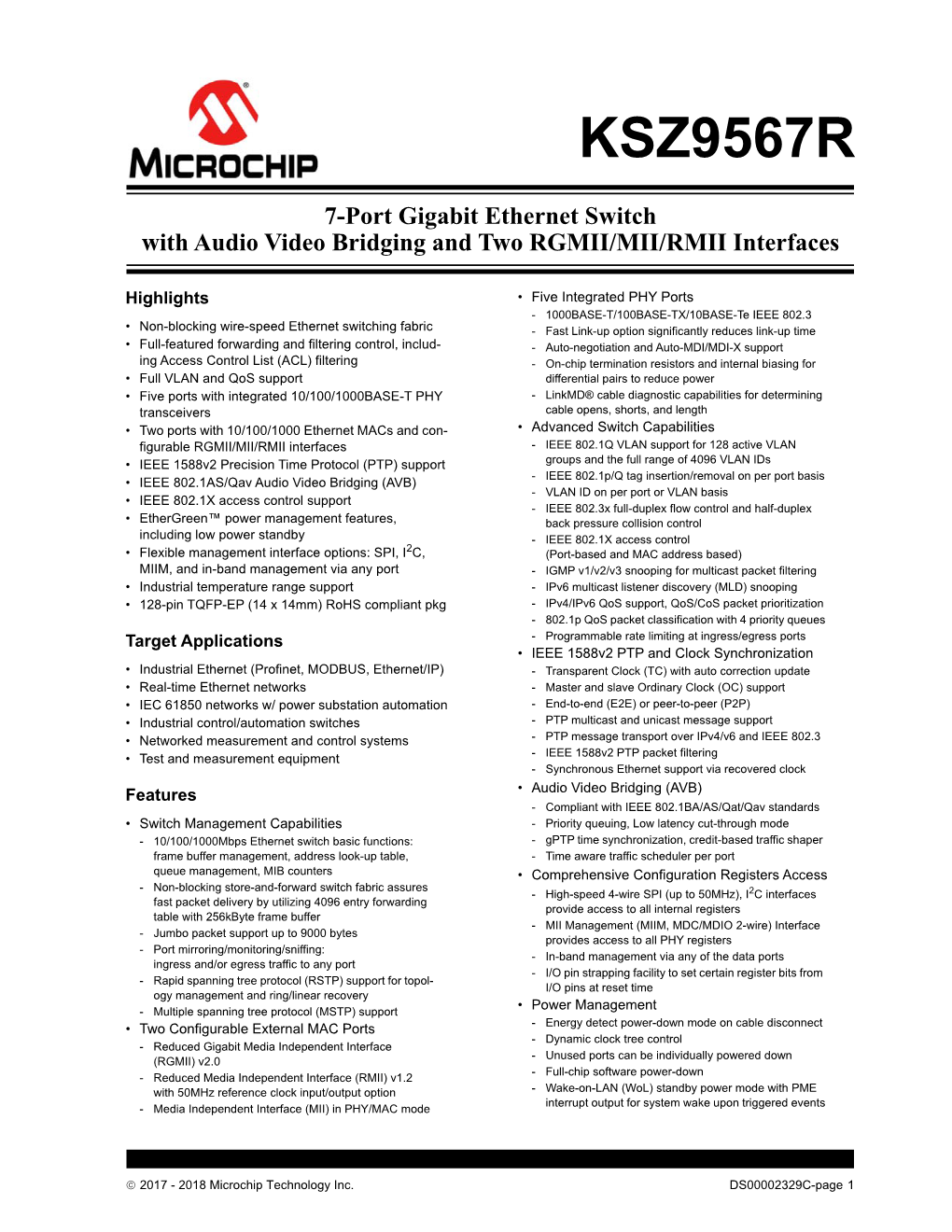 7-Port Gigabit Ethernet Switch with Audio Video Bridging and Two RGMII/MII/RMII Interfaces