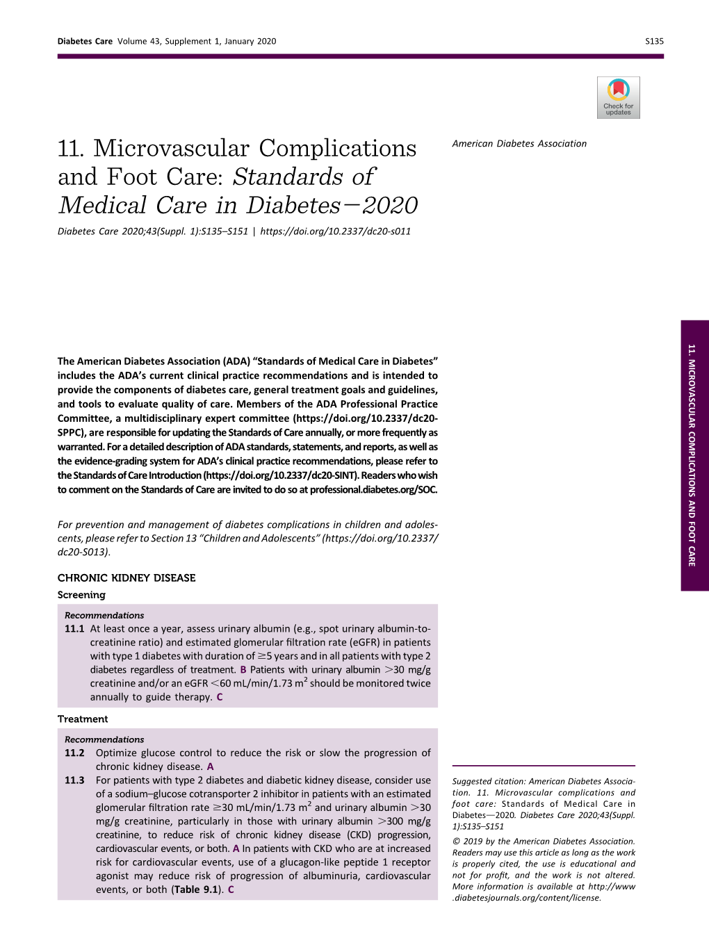 11. Microvascular Complications and Foot Care: Standards of Medical