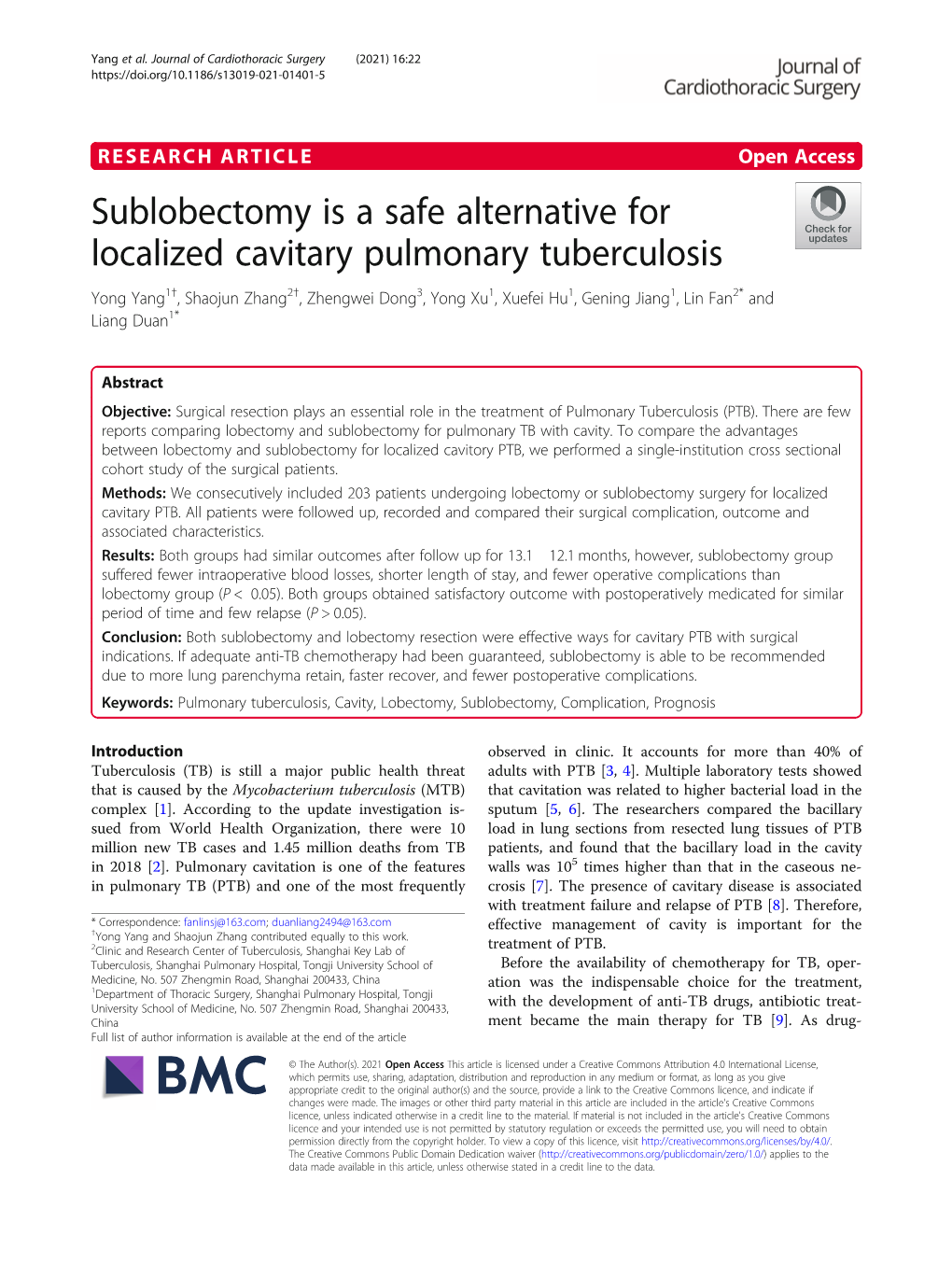 Sublobectomy Is a Safe Alternative for Localized Cavitary Pulmonary