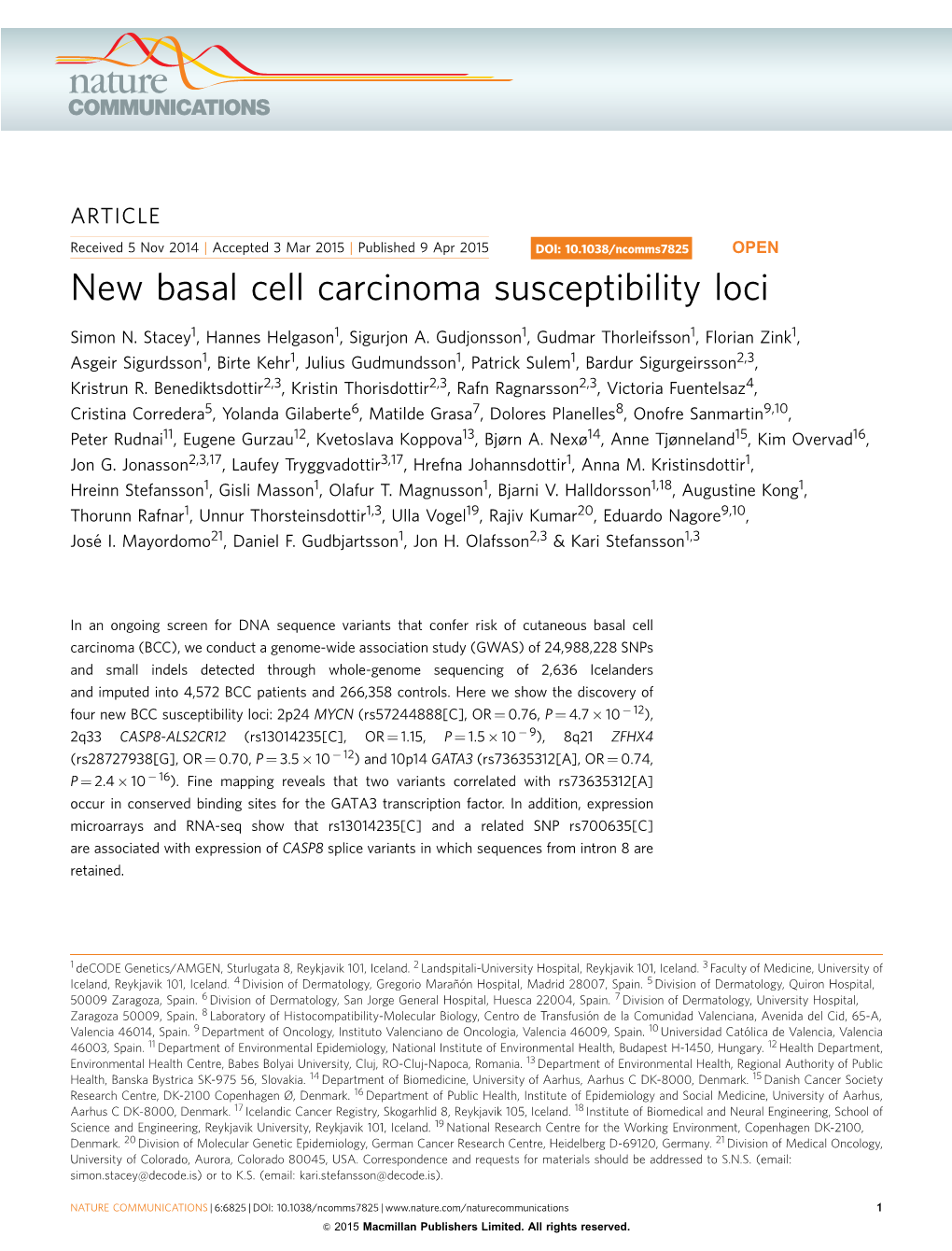 New Basal Cell Carcinoma Susceptibility Loci
