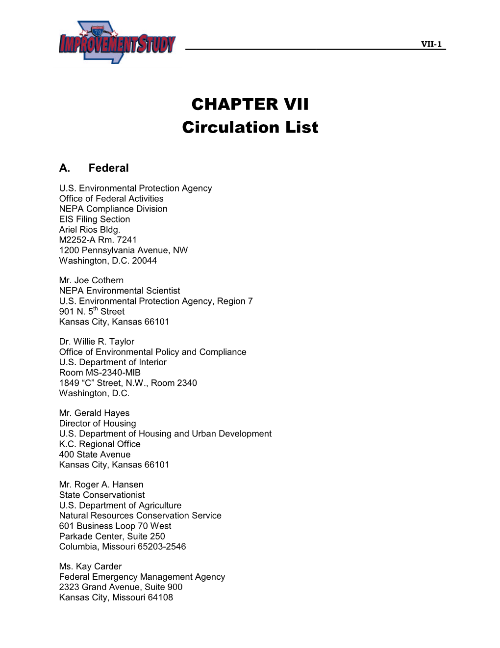 CHAPTER VII Circulation List