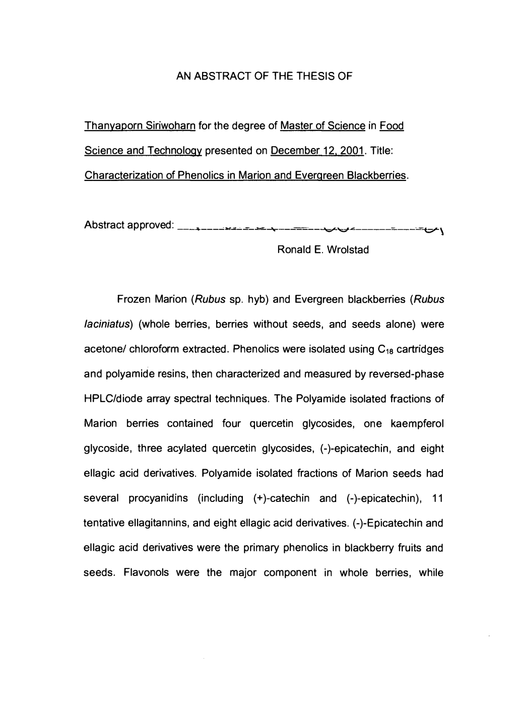 An Abstract of the Thesis Of