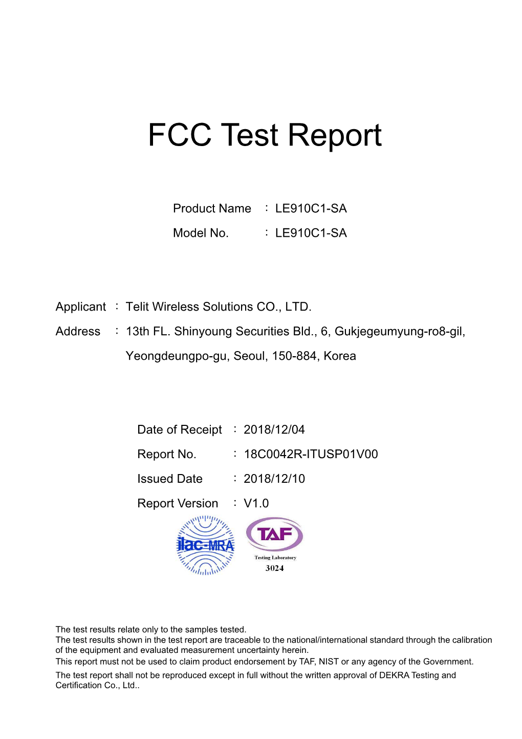 FCC Test Report