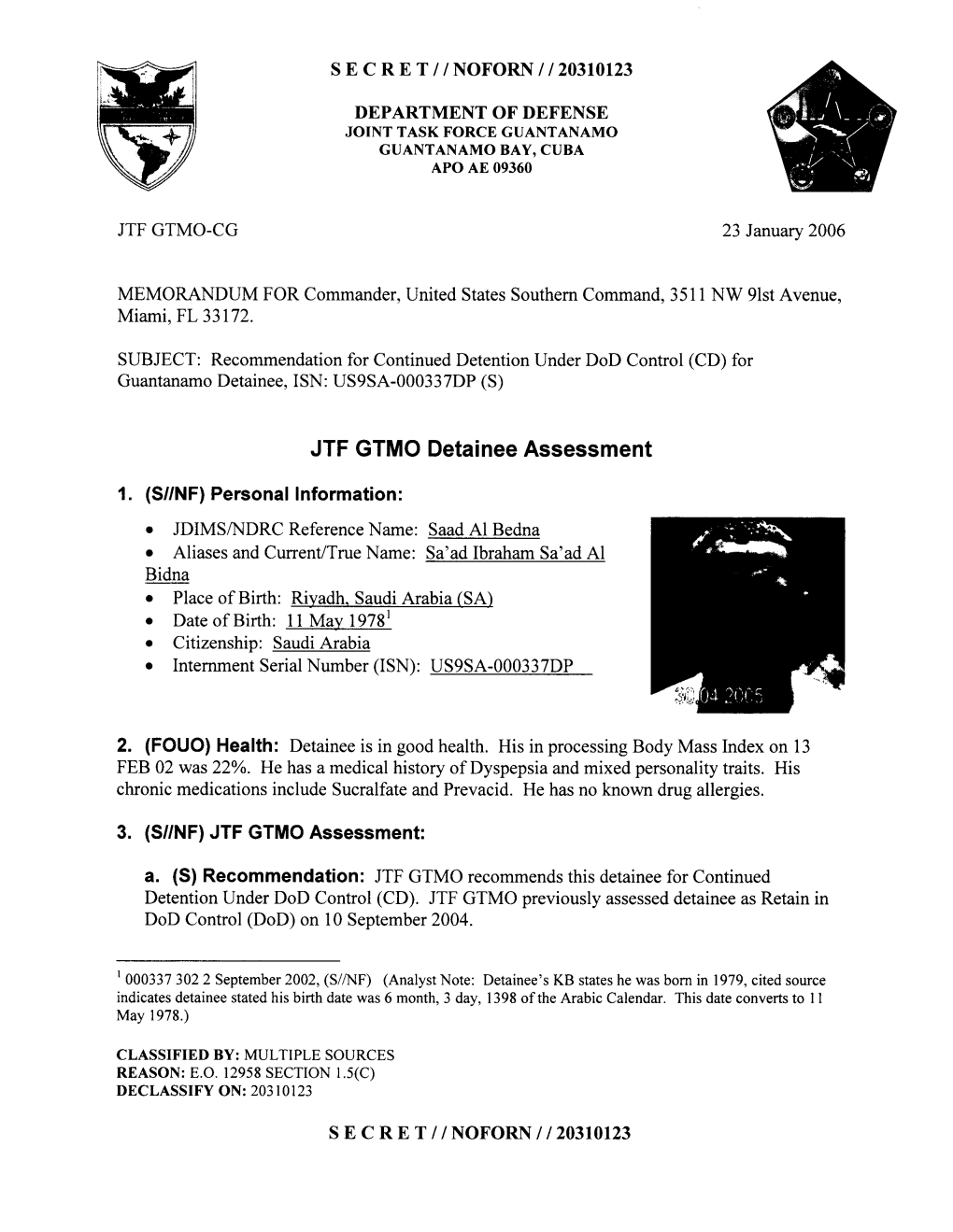 JTF GTMO Detainee Assessment