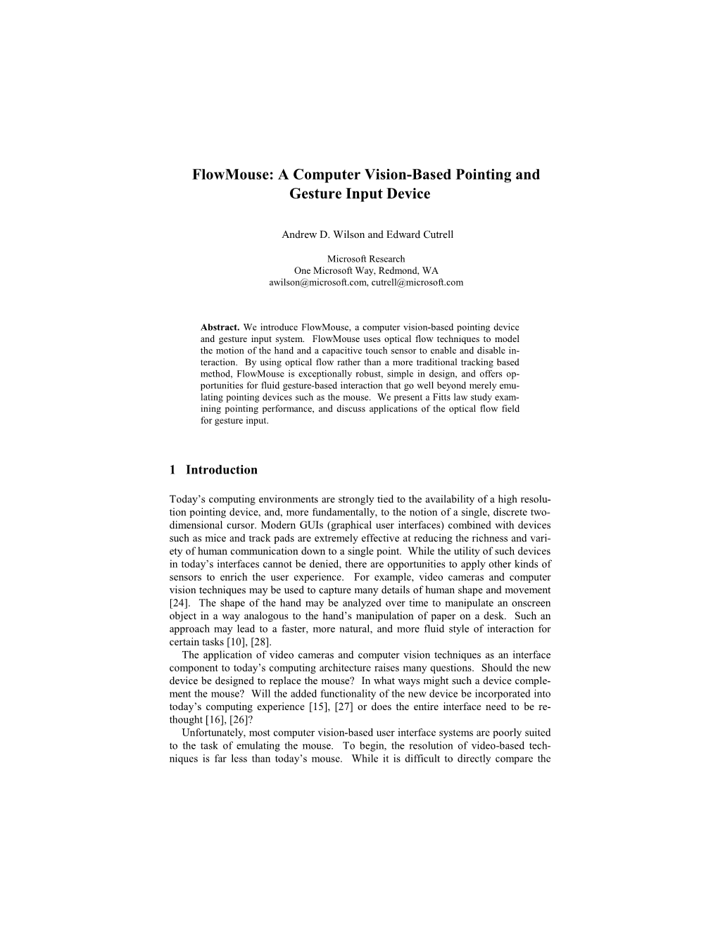 A Computer Vision-Based Pointing and Gesture Input Device