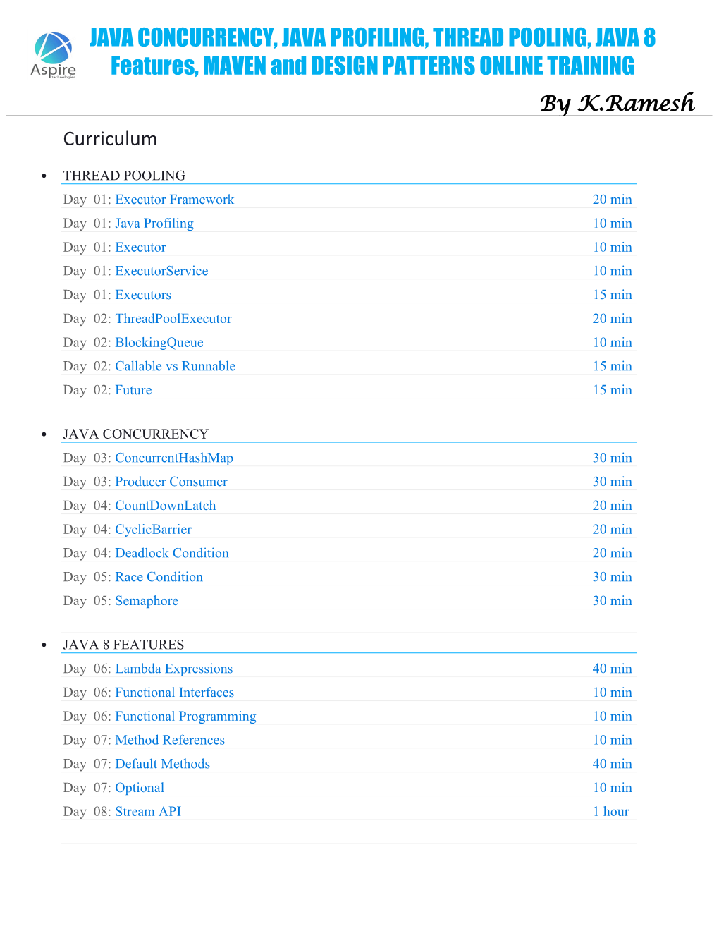 JAVA CONCURRENCY ONLINE TRAINING – Java2aspire