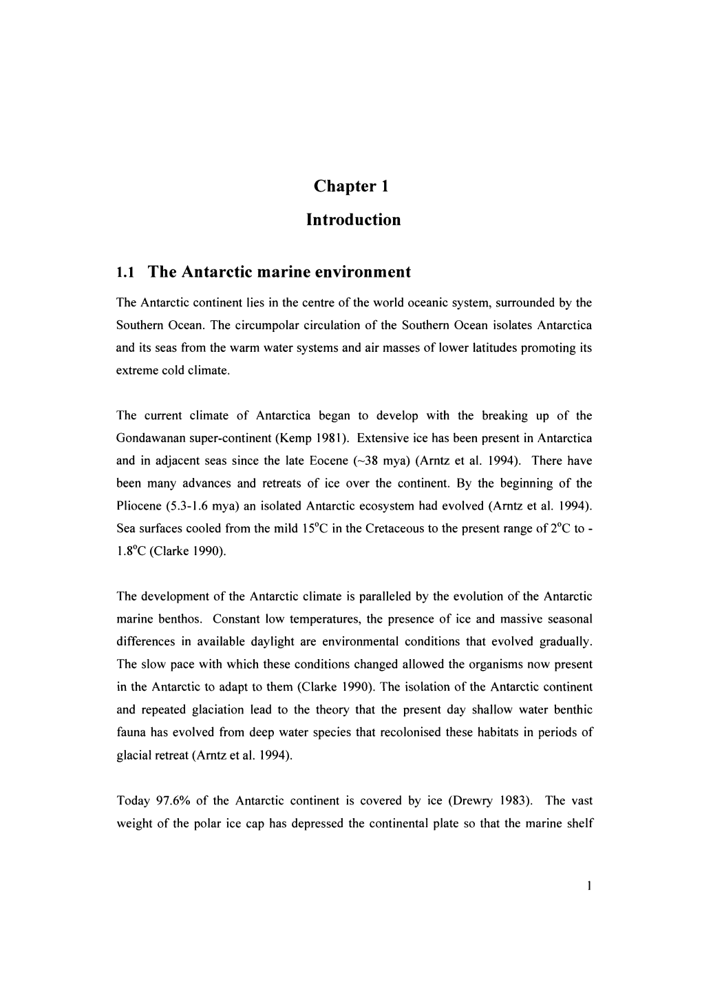 Chapter 1 Introduction 1.1 the Antarctic Marine Environment