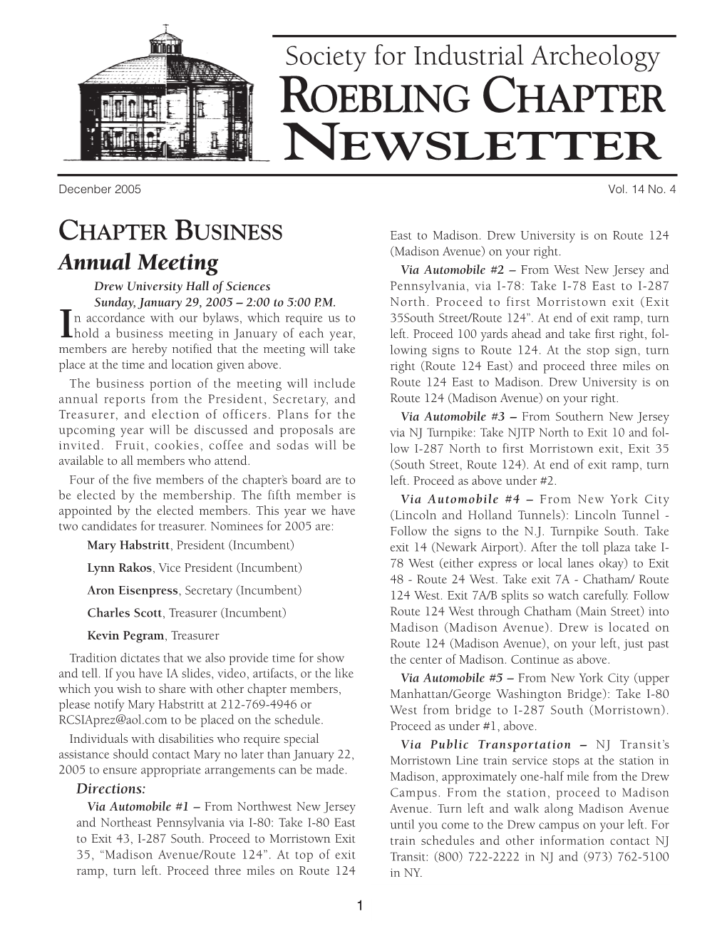 Roebling Chap. Newsletter, 14-4 December 2005