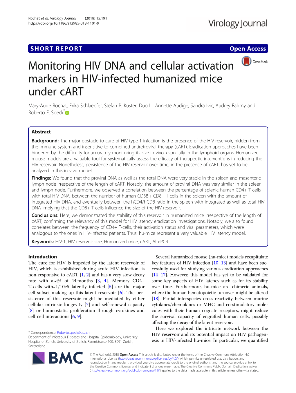 Monitoring HIV DNA and Cellular Activation Markers in HIV-Infected Humanized Mice Under Cart Mary-Aude Rochat, Erika Schlaepfer, Stefan P