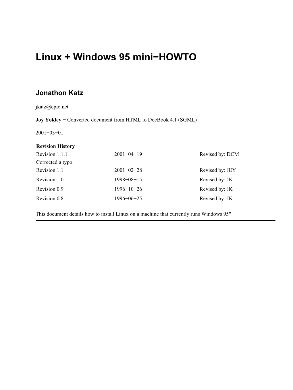 Linux + Windows 95 Mini-HOWTO