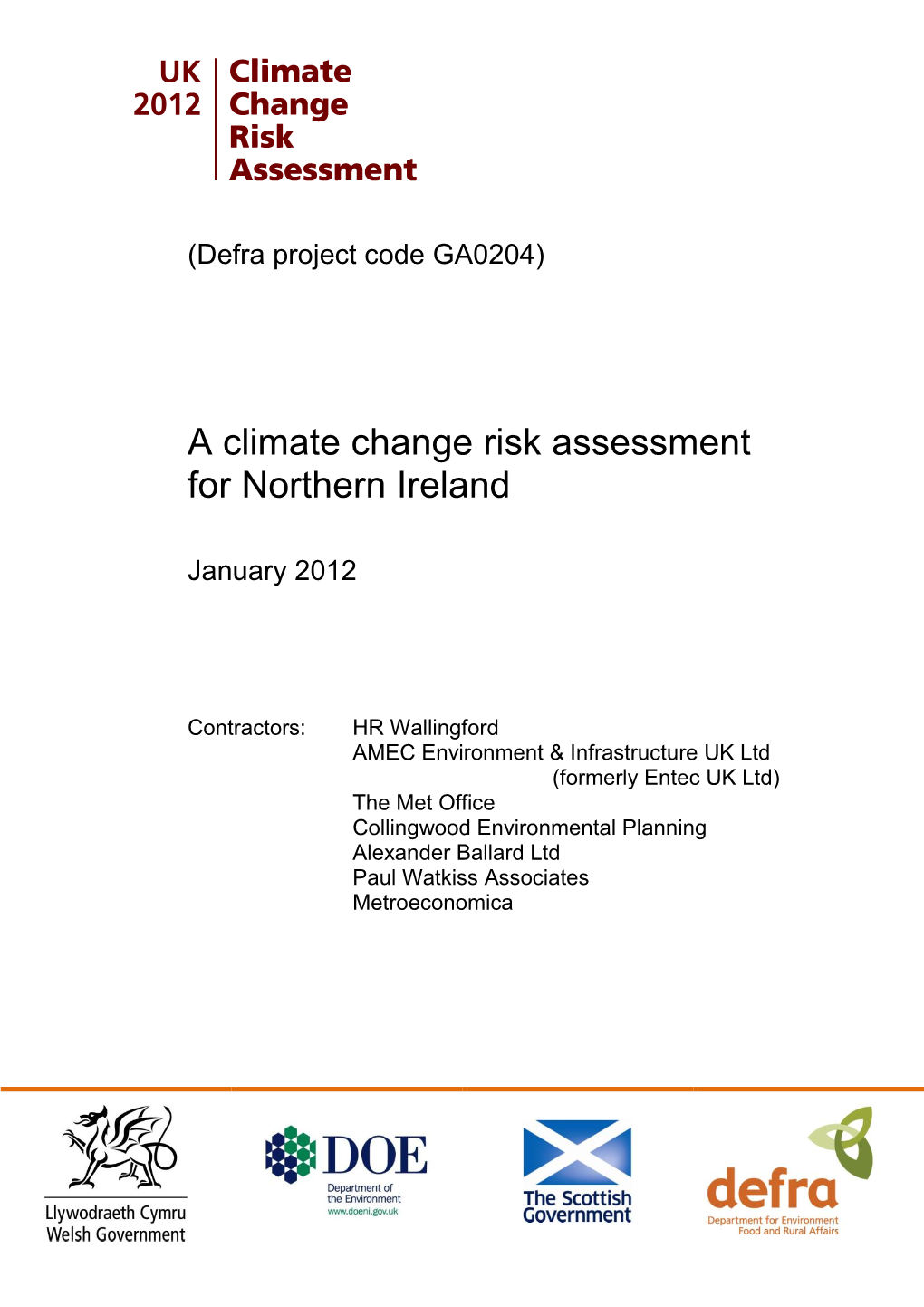 A Climate Change Risk Assessment for Northern Ireland