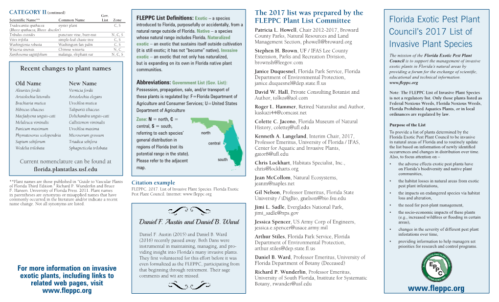 Florida Exotic Pest Plant Councils 2017 List Of