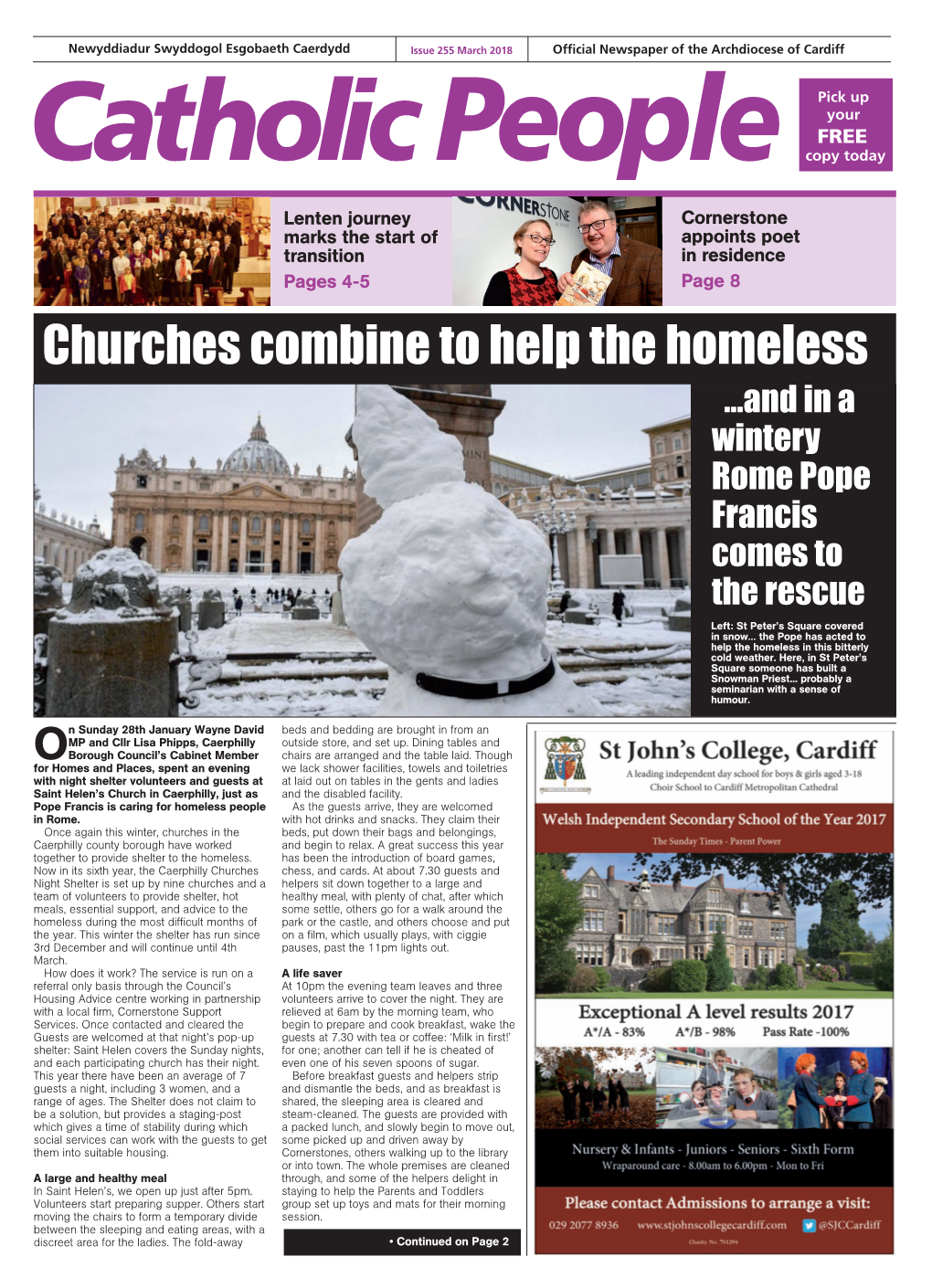 Churches Combine to Help the Homeless …And in a Wintery Rome Pope Francis Comes to the Rescue