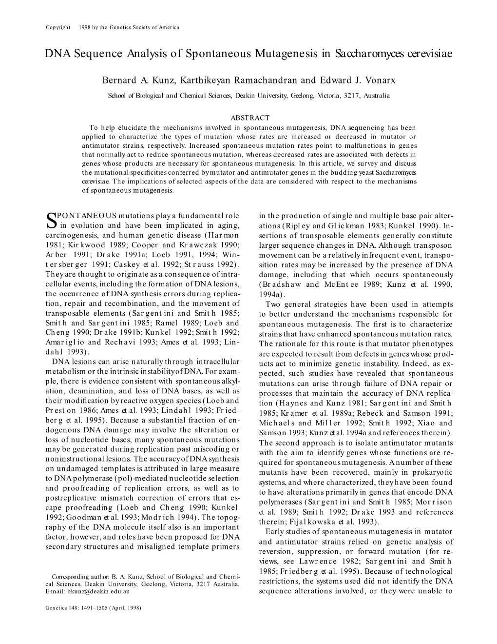 DNA Sequence Analysis of Spontaneous Mutagenesis in Saccharomyces Cerevisiae