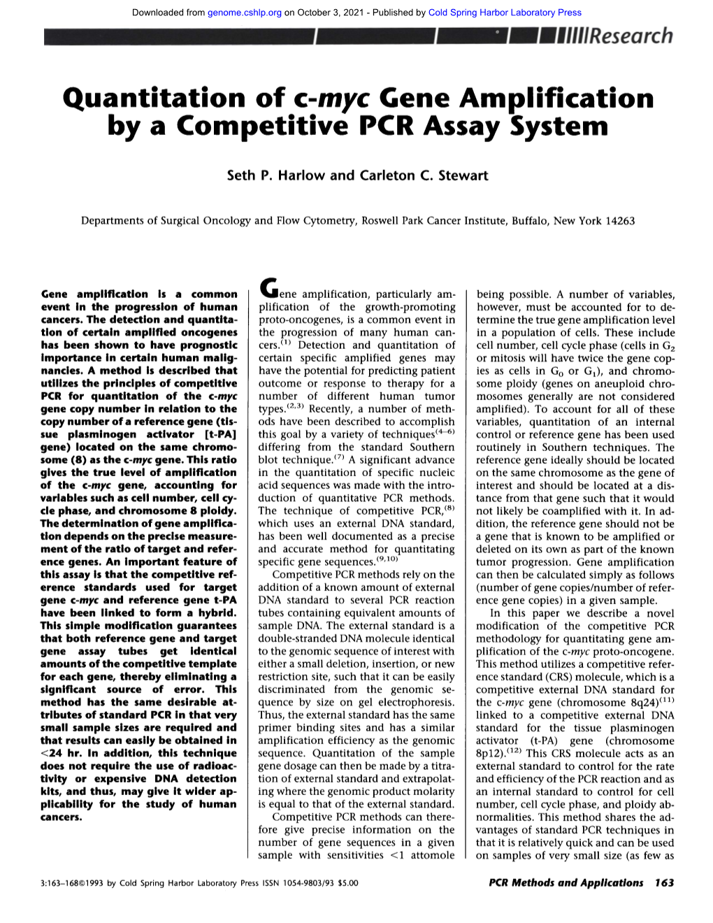 Quantitation of C-Myc Gene Amplification by a Competitive PCR Assay System