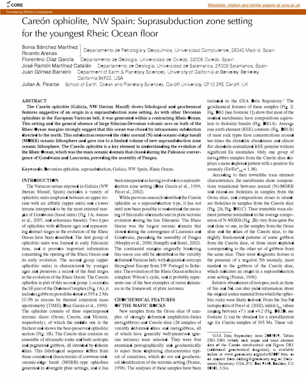 Suprasubduction Zone Setting for the Youngest Rheic Ocean Floor