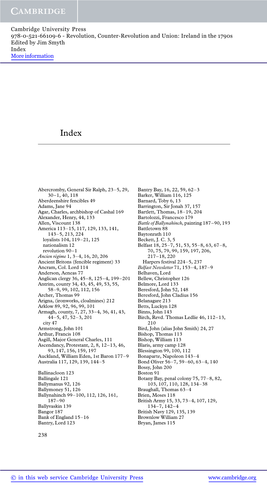 Revolution, Counter-Revolution and Union: Ireland in the 1790S Edited by Jim Smyth Index More Information