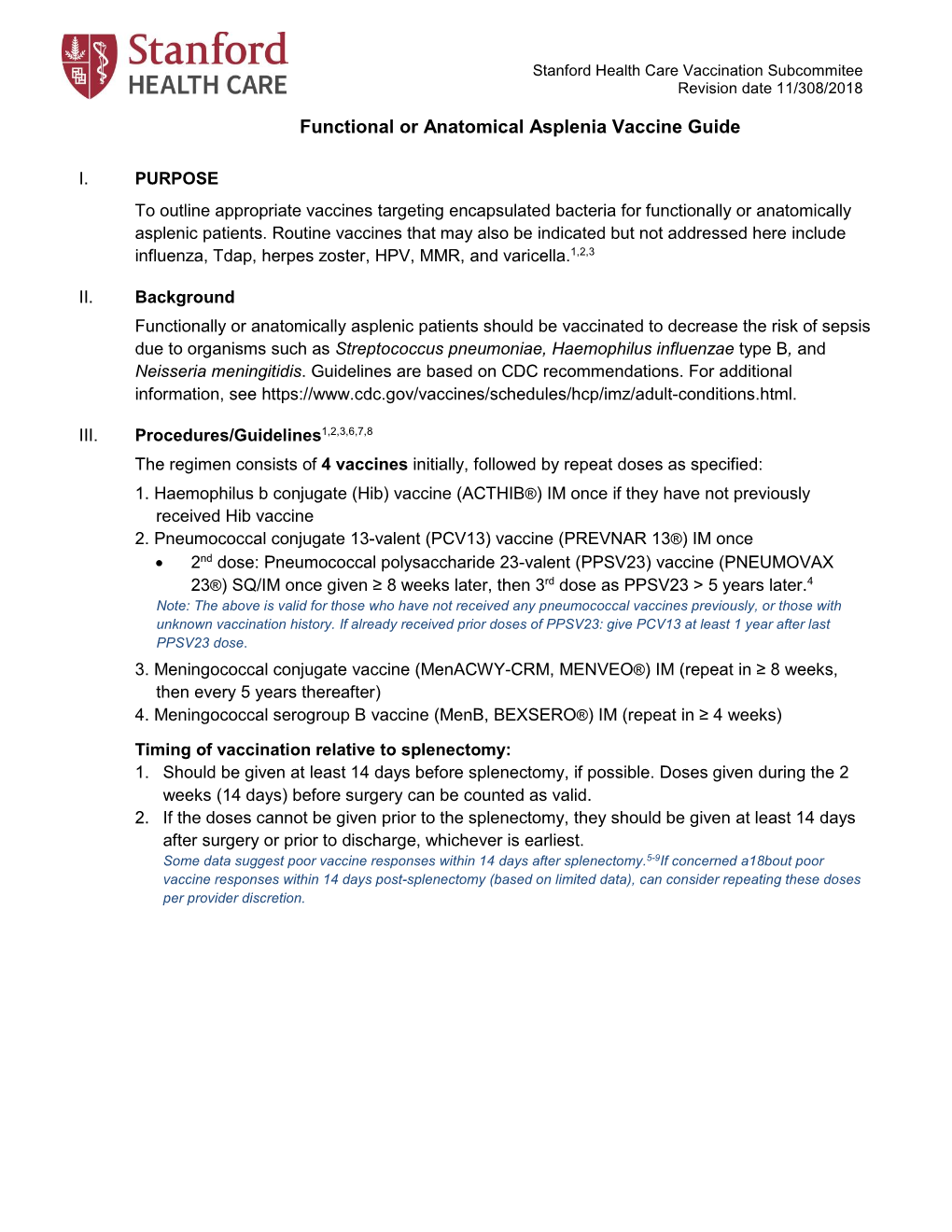 Asplenia Vaccination Guide