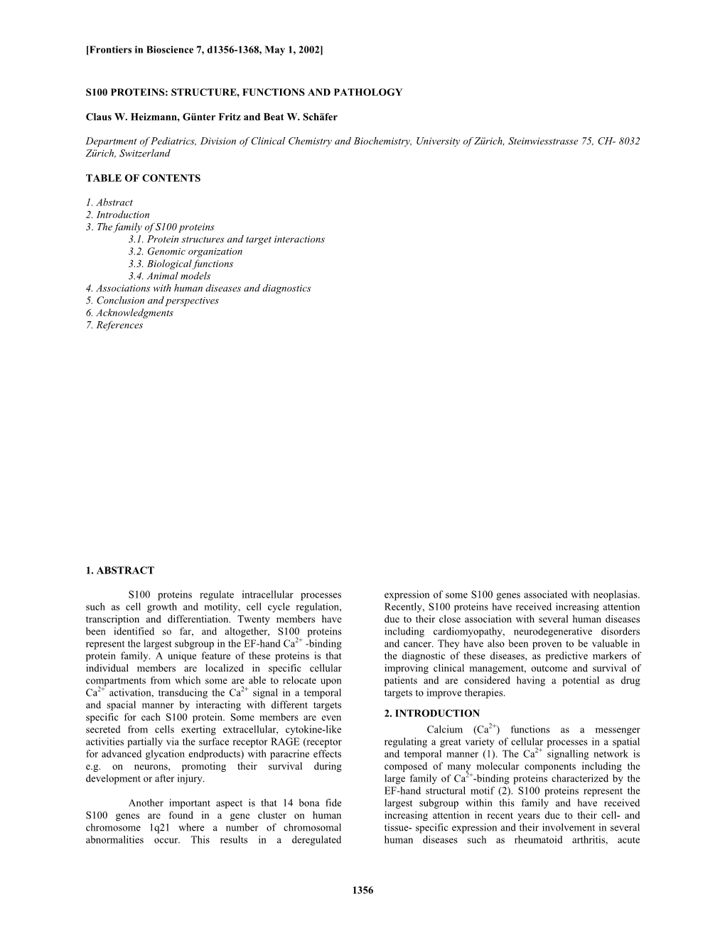 1356 S100 Proteins: Structure, Functions And