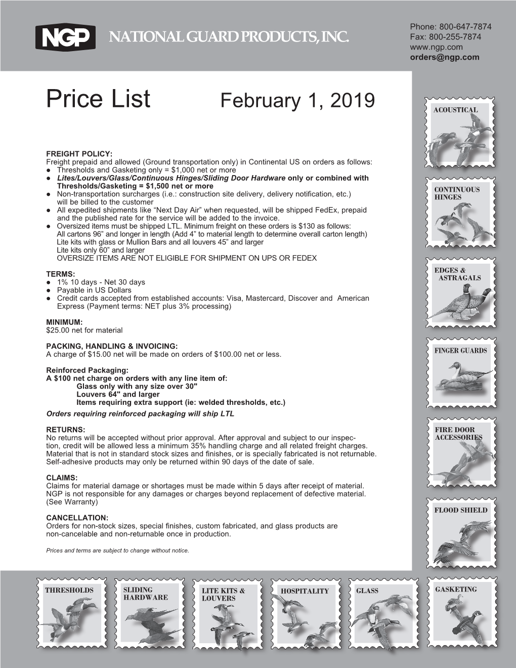 Price List February 1, 2019 ACOUSTICAL
