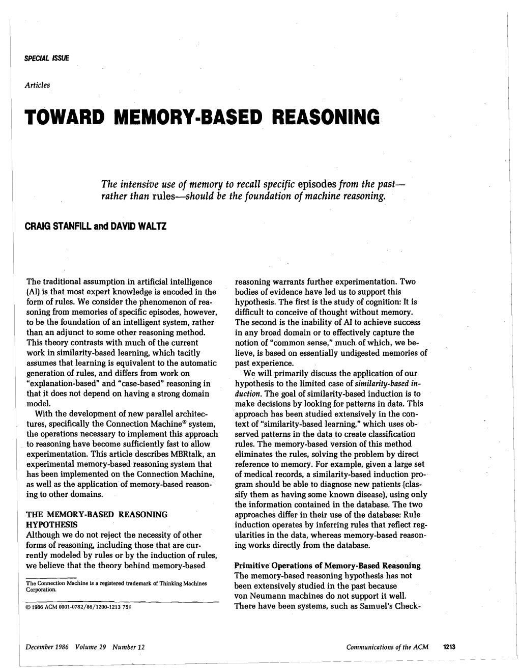 Toward Memory-Based Reasoning