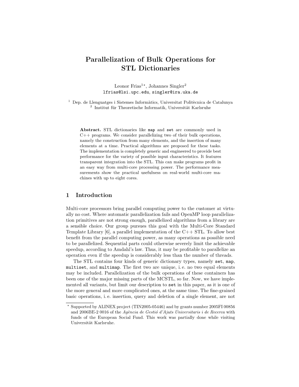 Parallelization of Bulk Operations for STL Dictionaries