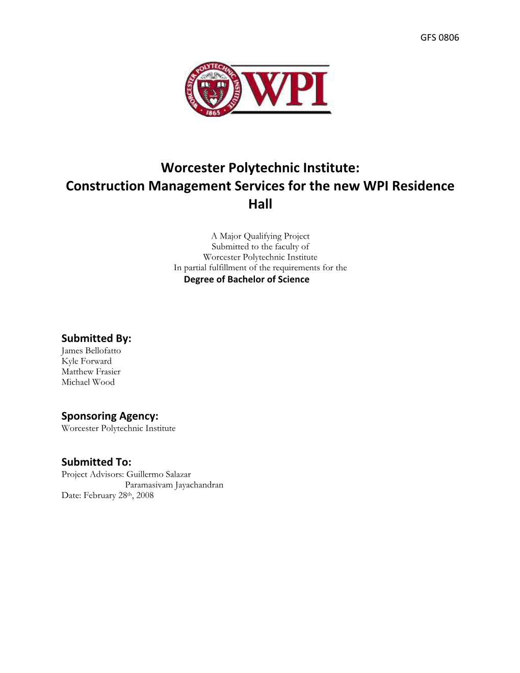 Construction Management Services for the New WPI Residence Hall