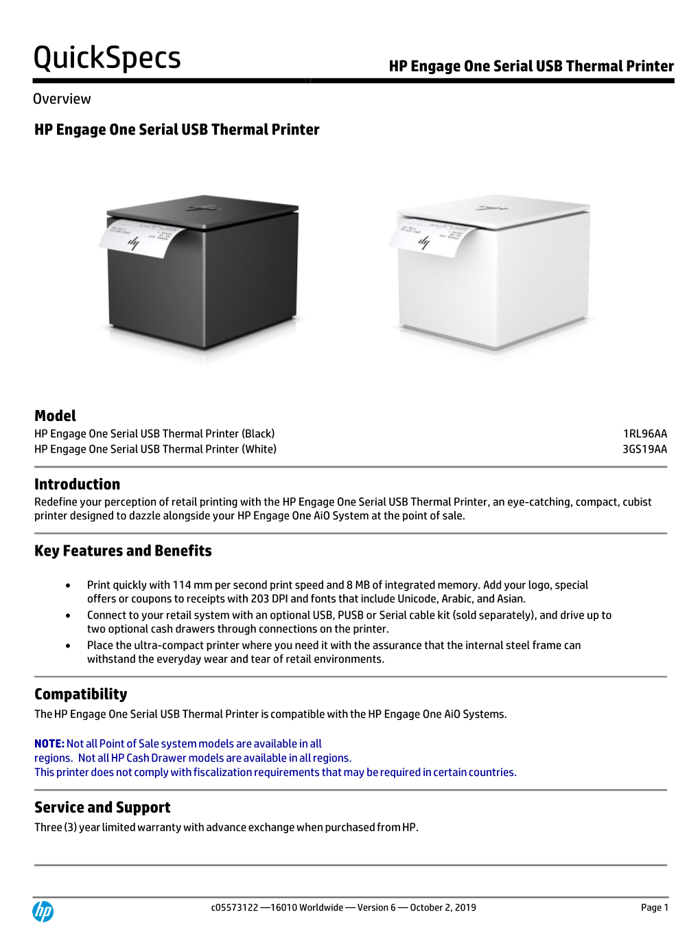 HP Engage One Serial USB Thermal Printer