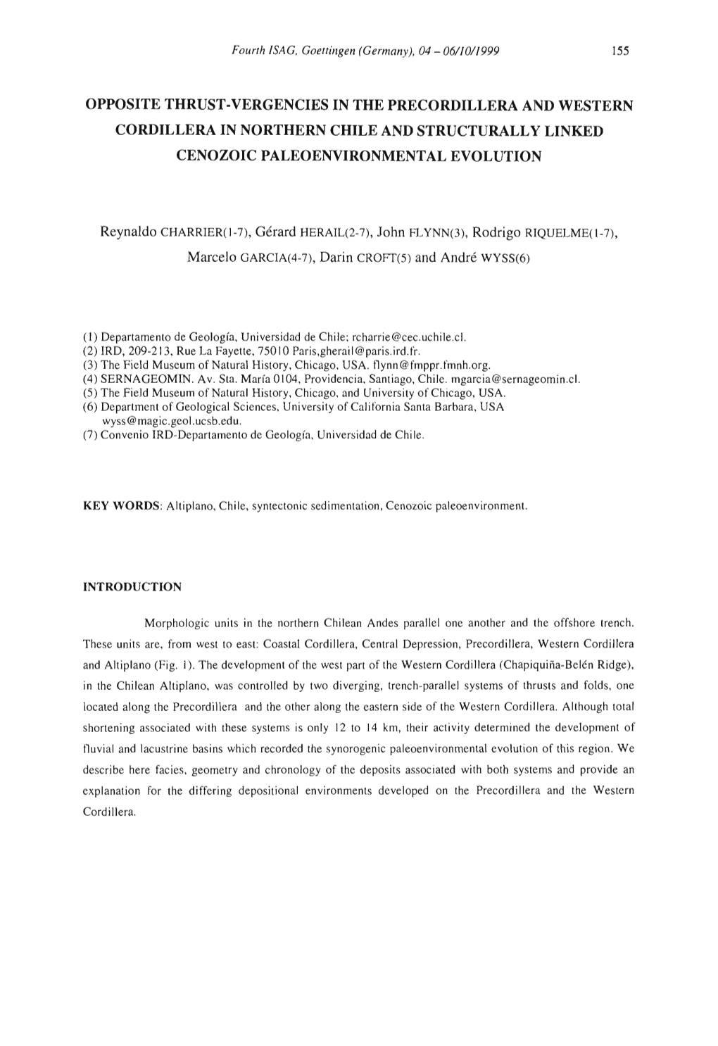 OPPOSITE THRUST-VERGENCIES in the PRECORDILLERA and WESTERN CORDILLERA in NORTHERN CHILE and Structurally LINKED CENOZOIC PALEOENVIRONMENTAL EVOLUTION