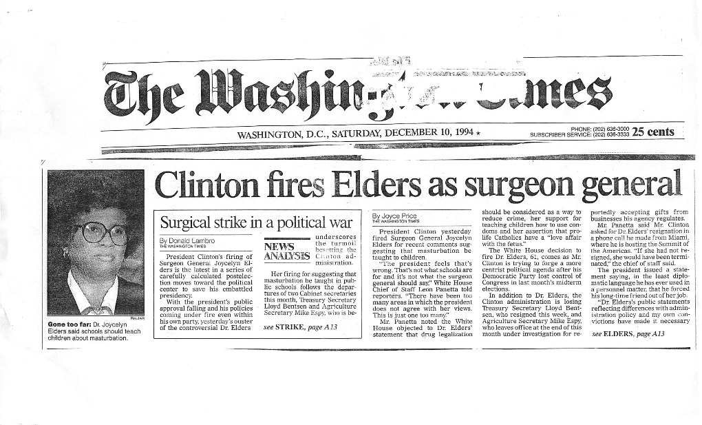 Clinton Fires Elders As Surgeon