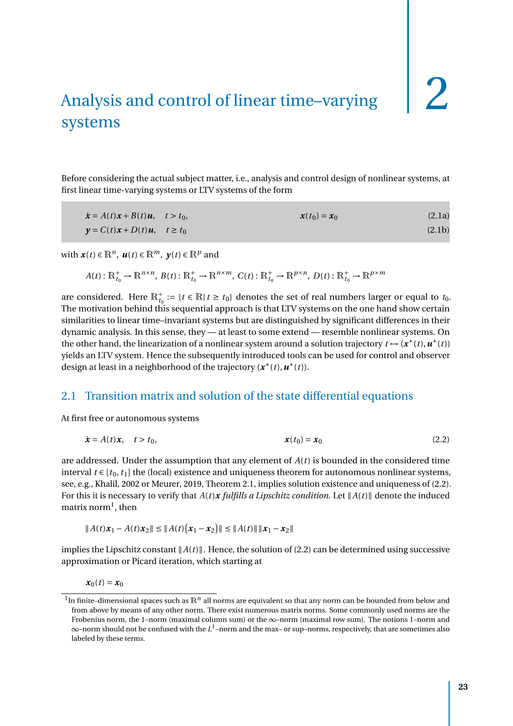 Analysis and Control of Linear Time–Varying Systems Exercise 2.3