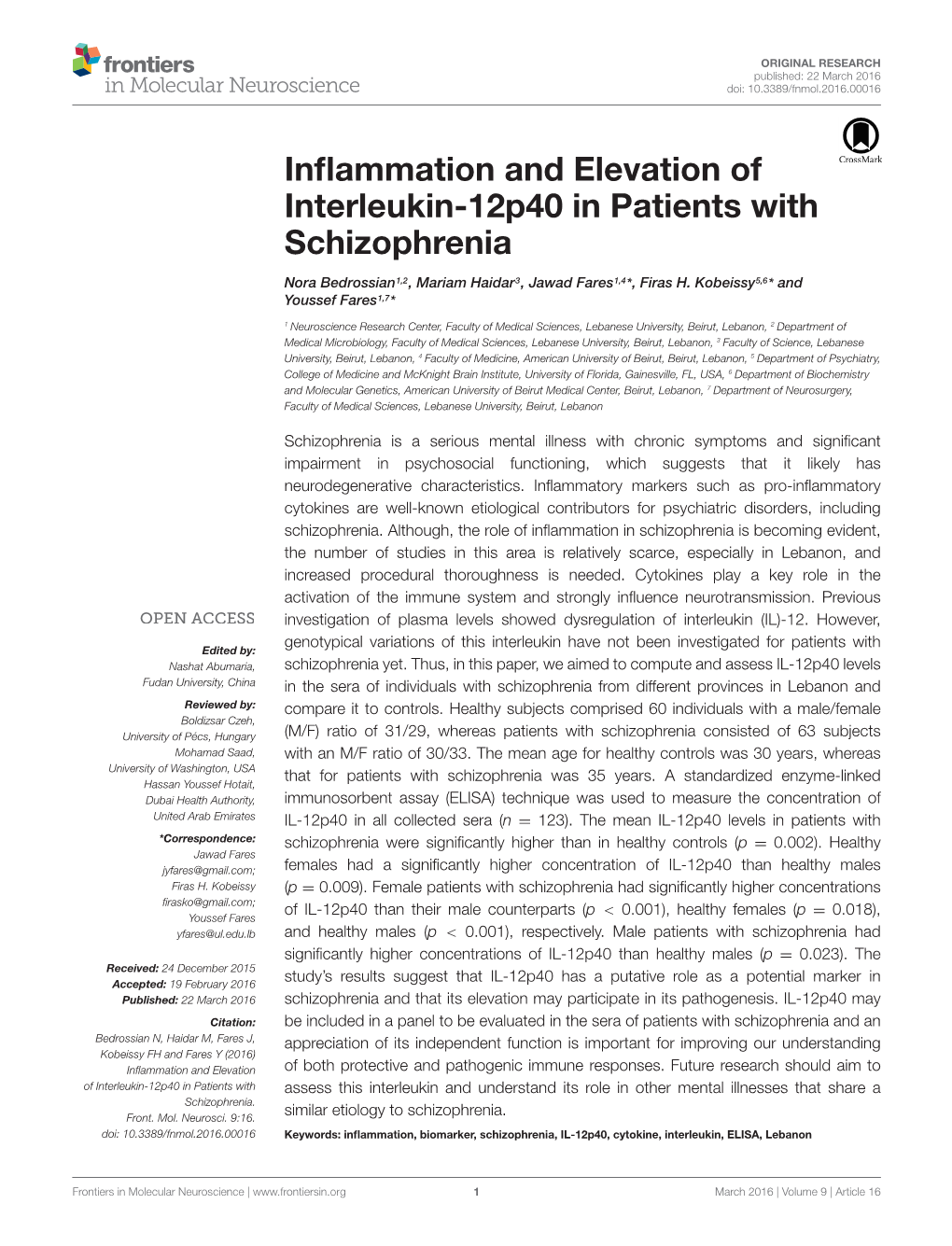 Inflammation and Elevation of Interleukin-12P40 in Patients With