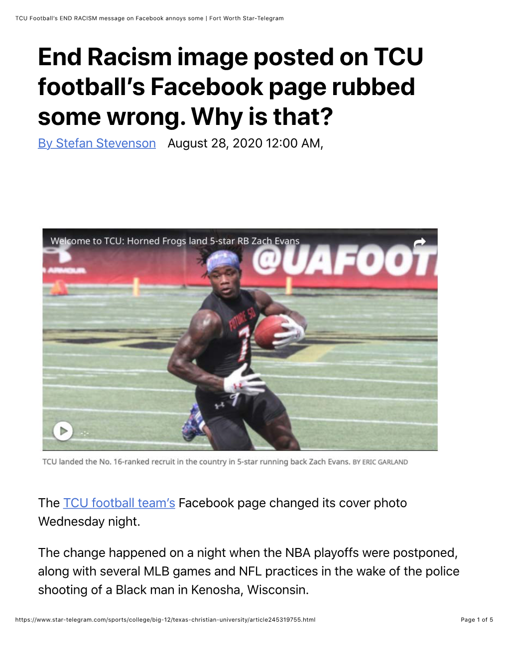 TCU Football's END RACISM Message on Facebook Annoys Some | Fort Worth Star-Telegram