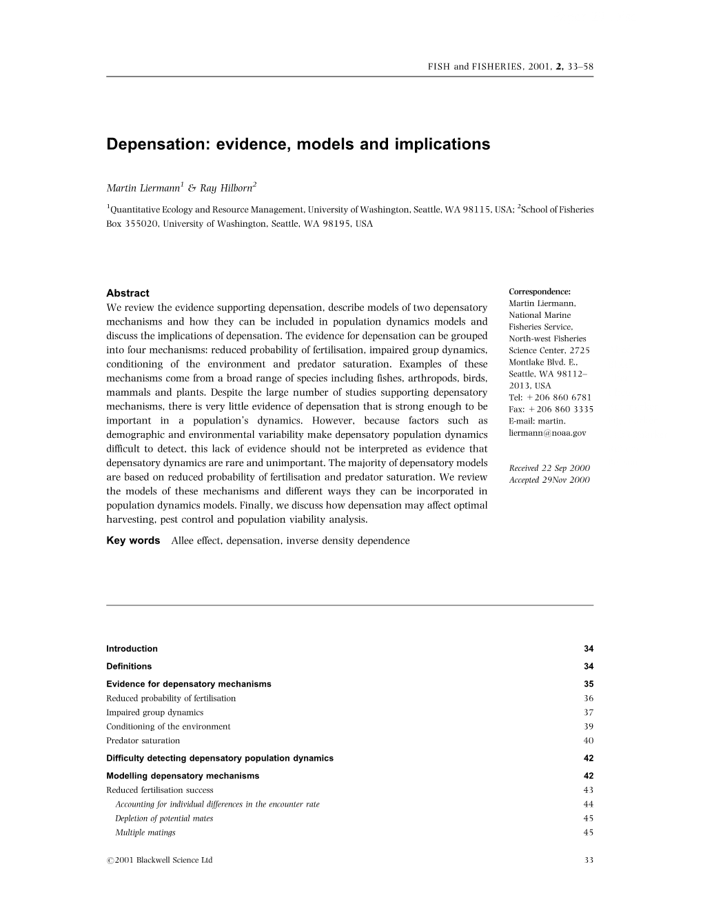 Depensation: Evidence, Models and Implications