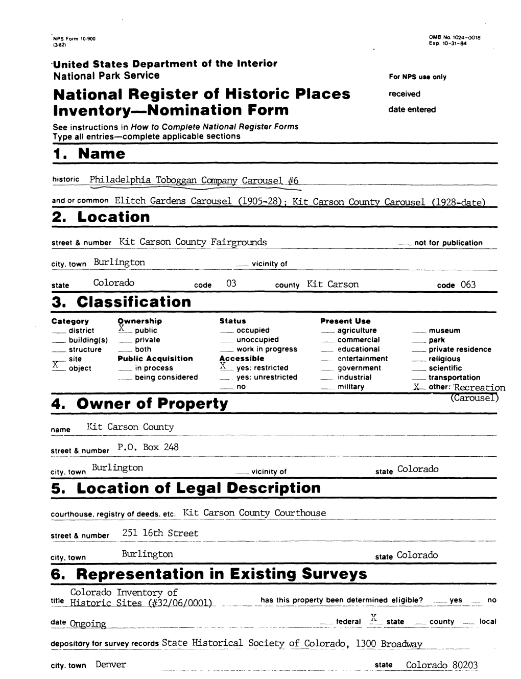 National Register of Historic Places Inventory