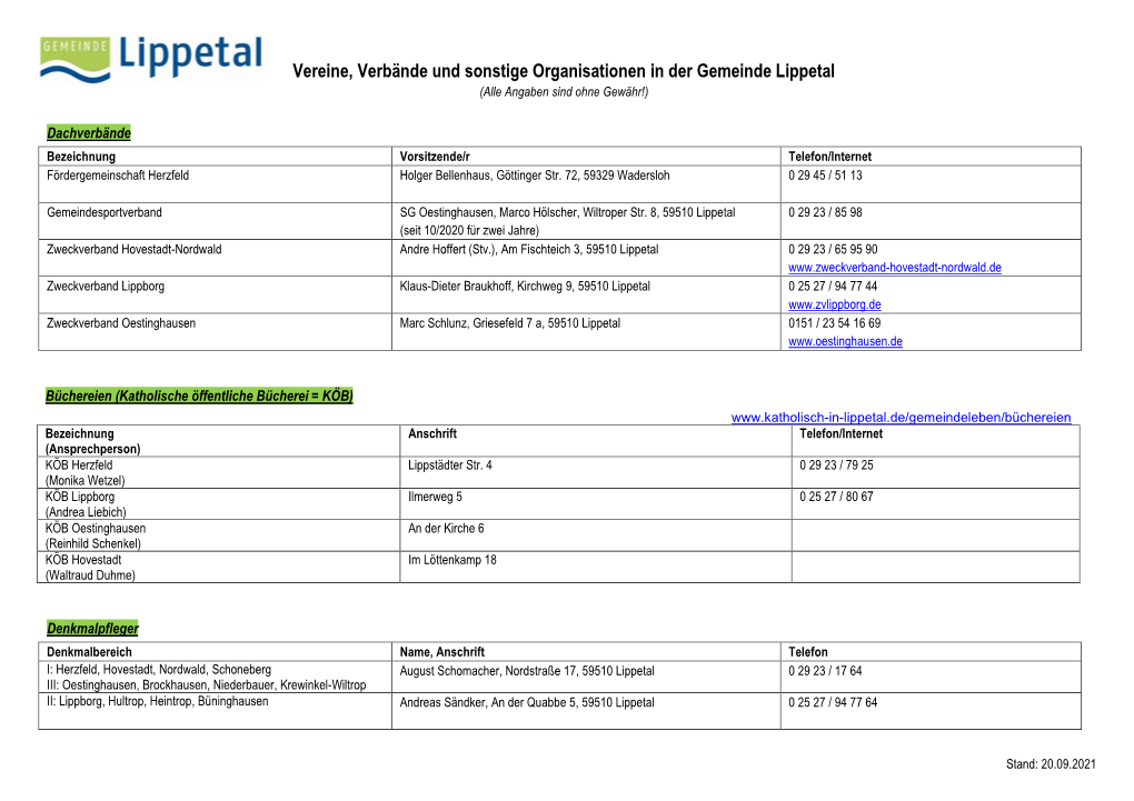 Vereine Der Gemeinde Lippetal