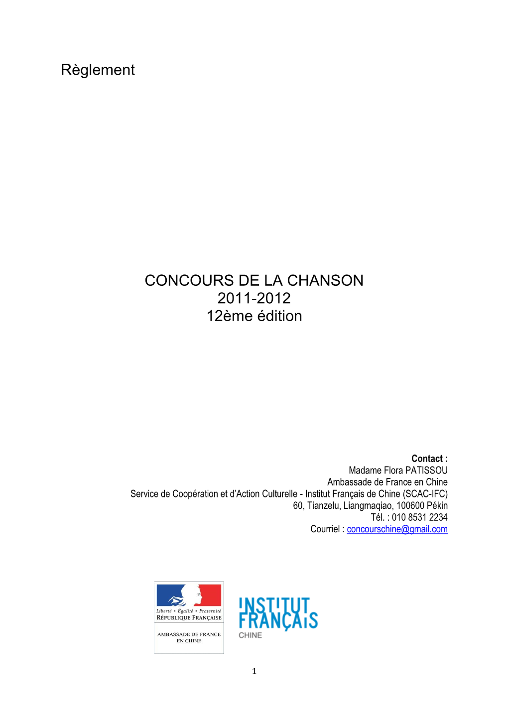 Règlement CONCOURS DE LA CHANSON 2011-2012 12Ème Édition