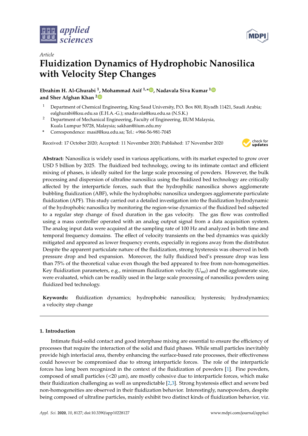 Fluidization Dynamics of Hydrophobic Nanosilica with Velocity Step Changes