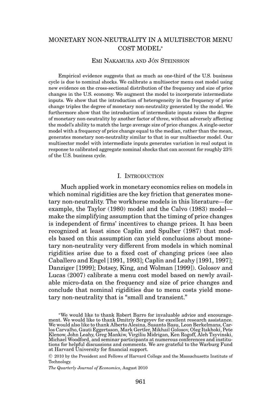 Monetary Non-Neutrality in a Multisector Menu Cost Model∗